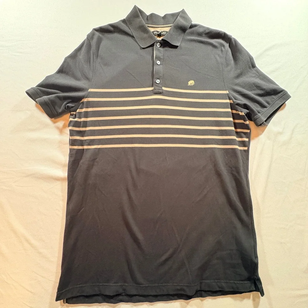 Banana Republic Polo Shirt Mens XL Tall Black Tan Striped Cotton Stretch Pique